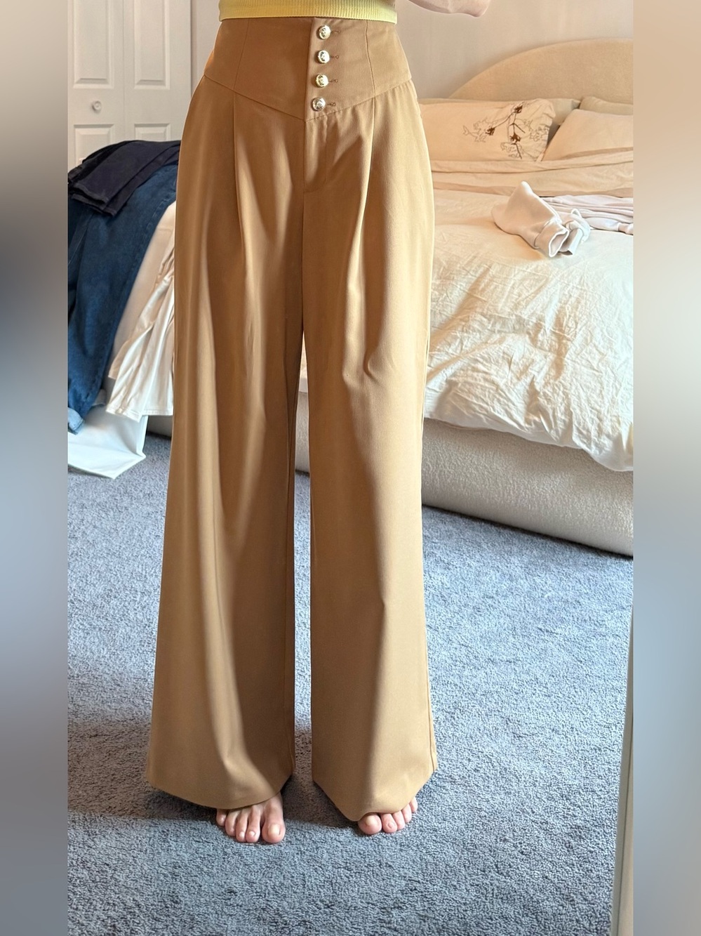River Island Wide-Leg High-Waist Pants in Camel Brown